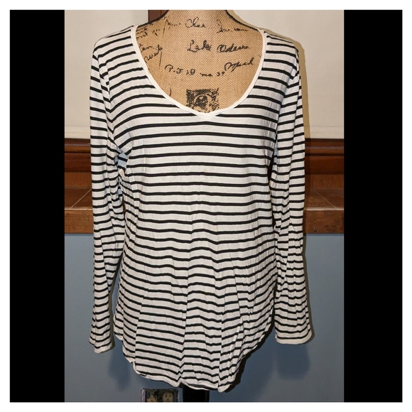 Old Navy relaxed v-neck stripped long sleeve blouse size large tall - Picture 1 of 3
